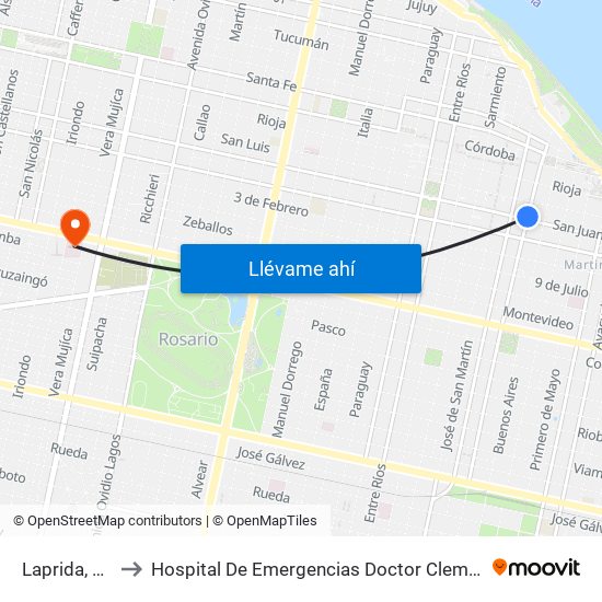Laprida, 1088 to Hospital De Emergencias Doctor Clemente Álvarez map
