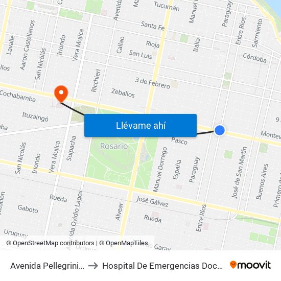 Avenida Pellegrini X Entre Ríos to Hospital De Emergencias Doctor Clemente Álvarez map