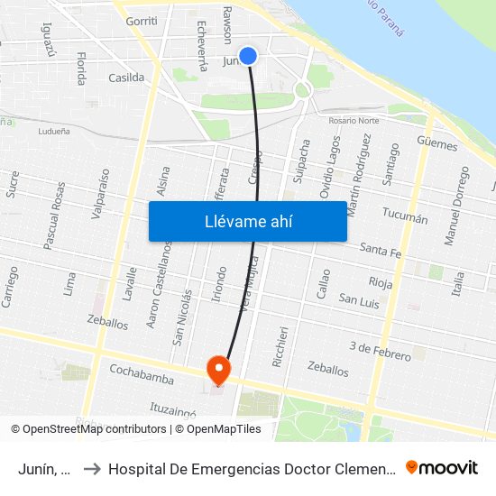 Junín, 308 to Hospital De Emergencias Doctor Clemente Álvarez map