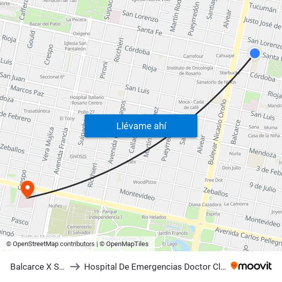 Balcarce X Santa Fe to Hospital De Emergencias Doctor Clemente Álvarez map