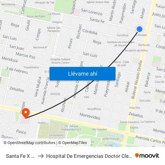 Santa Fe X Alvear to Hospital De Emergencias Doctor Clemente Álvarez map
