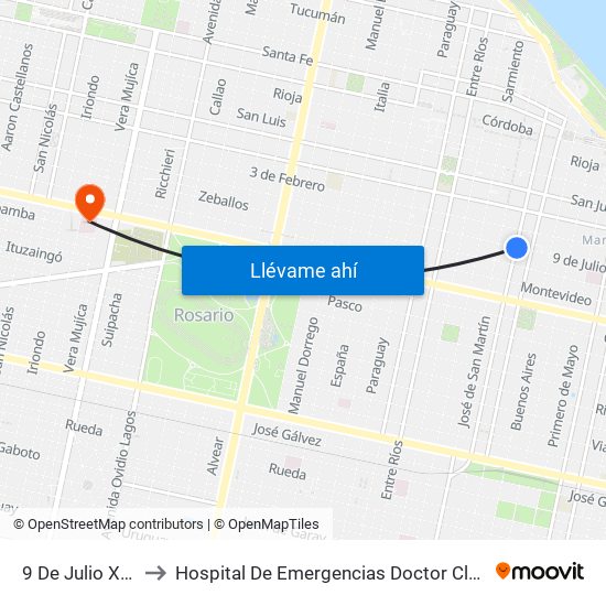 9 De Julio X Maipú to Hospital De Emergencias Doctor Clemente Álvarez map