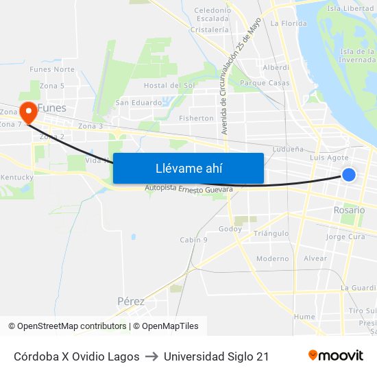 Córdoba X Ovidio Lagos to Universidad Siglo 21 map