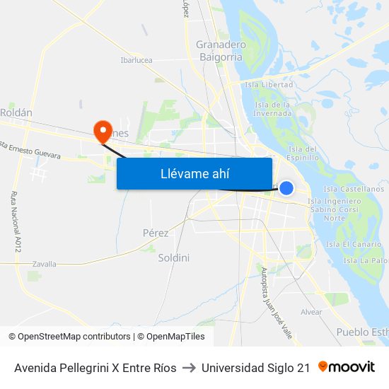Avenida Pellegrini X Entre Ríos to Universidad Siglo 21 map
