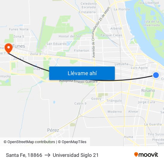 Santa Fe, 18866 to Universidad Siglo 21 map
