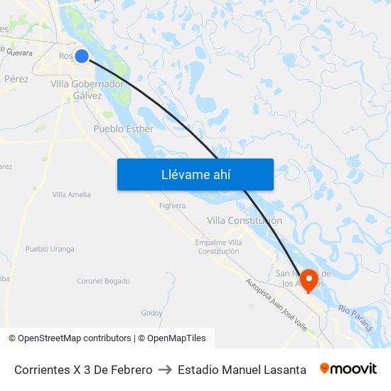 Corrientes X 3 De Febrero to Estadio Manuel Lasanta map
