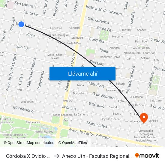 Córdoba X Ovidio Lagos to Anexo Utn - Facultad Regional Rosario map