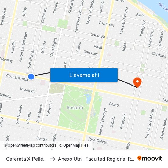 Caferata X Pellegrini to Anexo Utn - Facultad Regional Rosario map