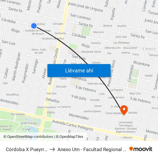 Córdoba X Pueyrredón to Anexo Utn - Facultad Regional Rosario map