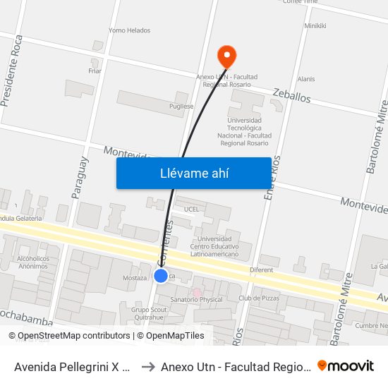 Avenida Pellegrini X Corrientes to Anexo Utn - Facultad Regional Rosario map