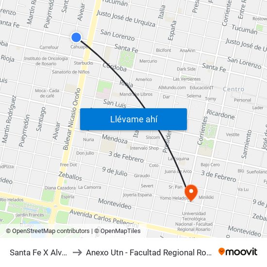 Santa Fe X Alvear to Anexo Utn - Facultad Regional Rosario map