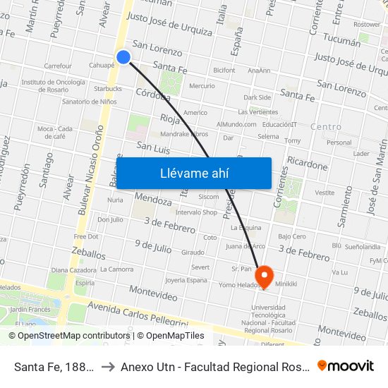 Santa Fe, 18866 to Anexo Utn - Facultad Regional Rosario map