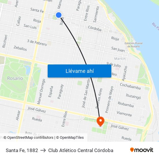 Santa Fe, 1882 to Club Atlético Central Córdoba map