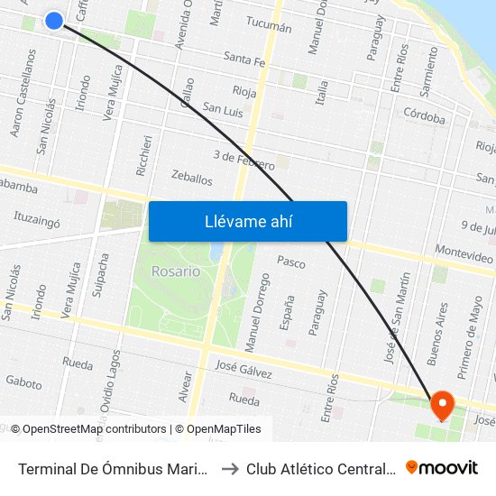 Terminal De Ómnibus Mariano Moreno to Club Atlético Central Córdoba map