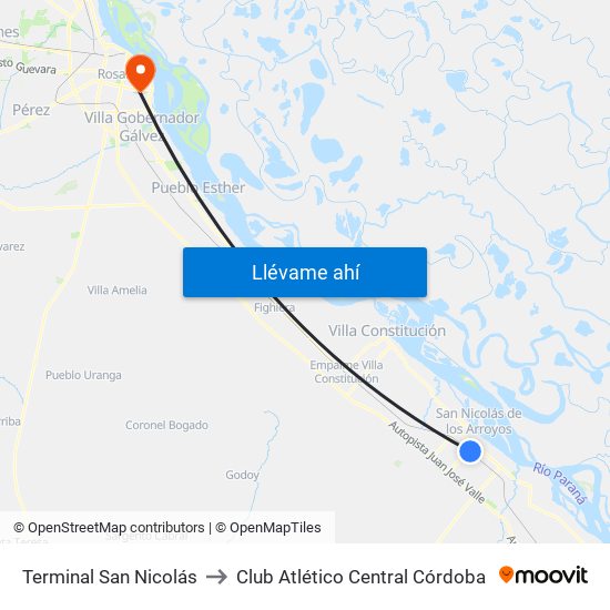 Terminal San Nicolás to Club Atlético Central Córdoba map