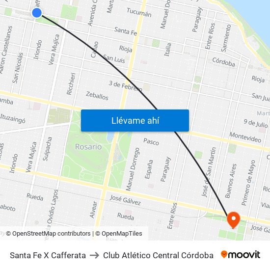 Santa Fe X Cafferata to Club Atlético Central Córdoba map