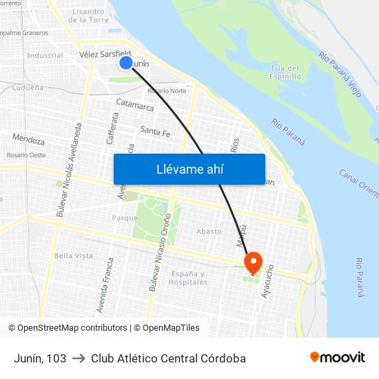 Junín, 103 to Club Atlético Central Córdoba map