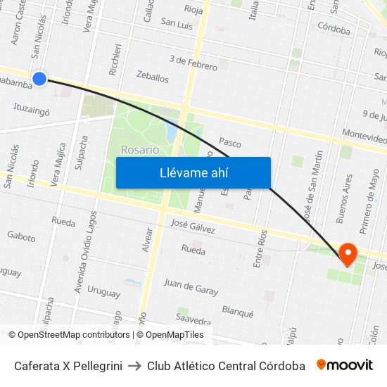 Caferata X Pellegrini to Club Atlético Central Córdoba map
