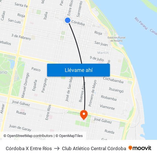 Córdoba X Entre Ríos to Club Atlético Central Córdoba map
