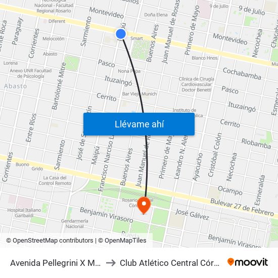 Avenida Pellegrini X Maipú to Club Atlético Central Córdoba map