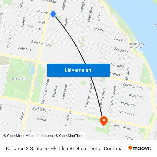 Balcarce X Santa Fe to Club Atlético Central Córdoba map