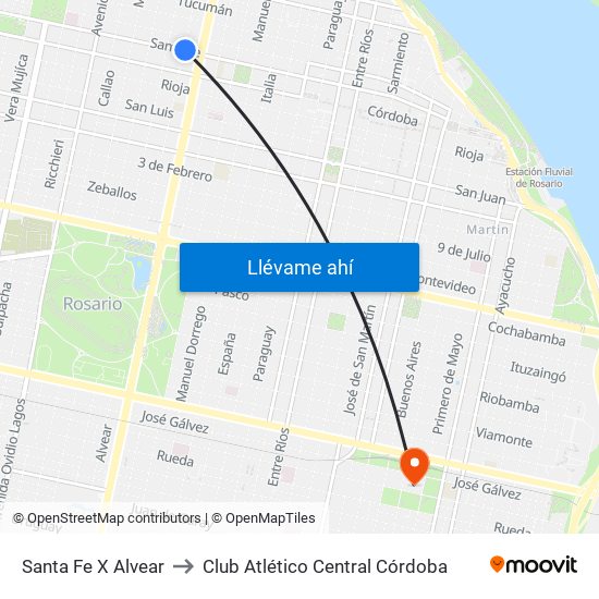 Santa Fe X Alvear to Club Atlético Central Córdoba map