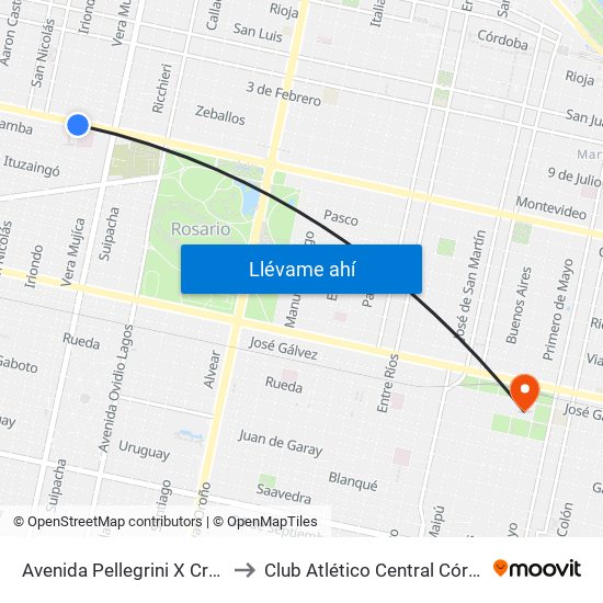 Avenida Pellegrini X Crespo to Club Atlético Central Córdoba map