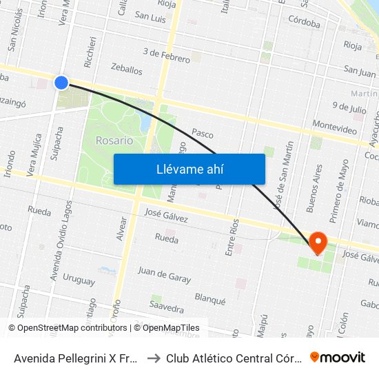 Avenida Pellegrini X Francia to Club Atlético Central Córdoba map