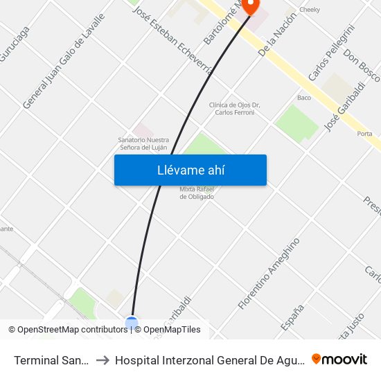 Terminal San Nicolás to Hospital Interzonal General De Agudos ""San Felipe"" map