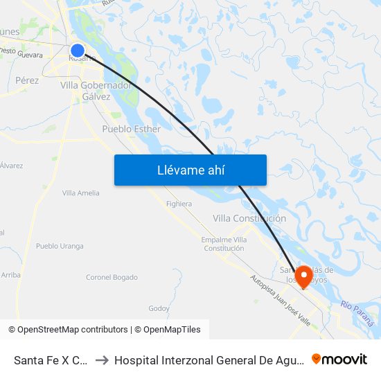 Santa Fe X Cafferata to Hospital Interzonal General De Agudos ""San Felipe"" map
