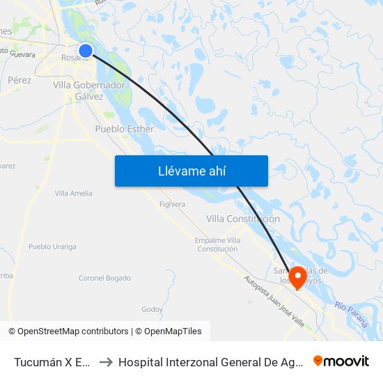 Tucumán X Entre Ríos to Hospital Interzonal General De Agudos ""San Felipe"" map