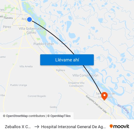 Zeballos X Corrientes to Hospital Interzonal General De Agudos ""San Felipe"" map