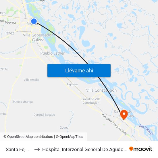 Santa Fe, 18866 to Hospital Interzonal General De Agudos ""San Felipe"" map