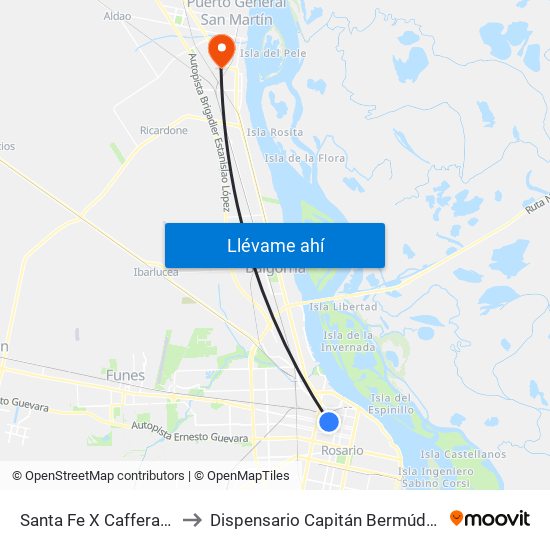 Santa Fe X Cafferata to Dispensario Capitán Bermúdez map