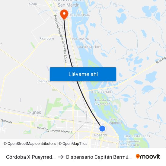 Córdoba X Pueyrredón to Dispensario Capitán Bermúdez map