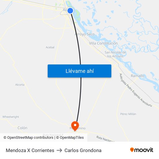 Mendoza X Corrientes to Carlos Grondona map