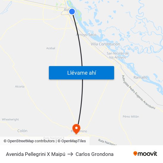 Avenida Pellegrini X Maipú to Carlos Grondona map
