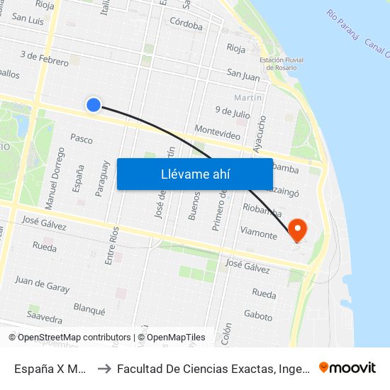 España X Montevideo to Facultad De Ciencias Exactas, Ingeniería Y Agrimensura map