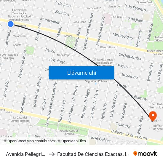 Avenida Pellegrini X Corrientes to Facultad De Ciencias Exactas, Ingeniería Y Agrimensura map
