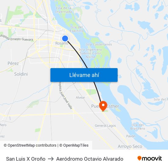 San Luis X Oroño to Aeródromo Octavio Alvarado map