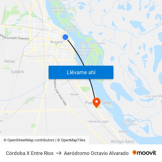 Córdoba X Entre Ríos to Aeródromo Octavio Alvarado map