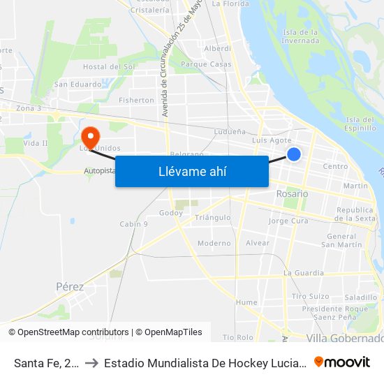 Santa Fe, 2704 to Estadio Mundialista De Hockey Luciana Aymar map