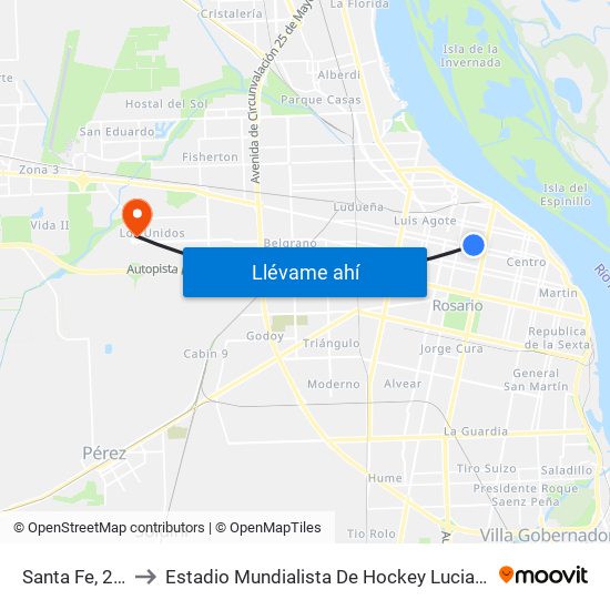 Santa Fe, 2470 to Estadio Mundialista De Hockey Luciana Aymar map