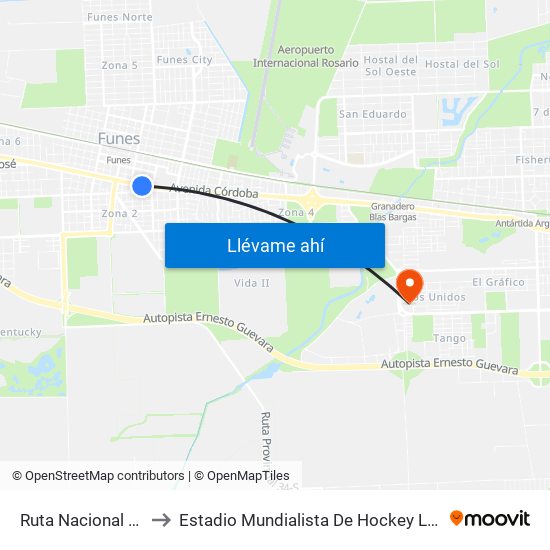 Ruta Nacional 9, 1280 to Estadio Mundialista De Hockey Luciana Aymar map