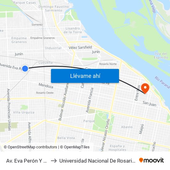 Av. Eva Perón Y Solis to Universidad Nacional De Rosario (Unr) map