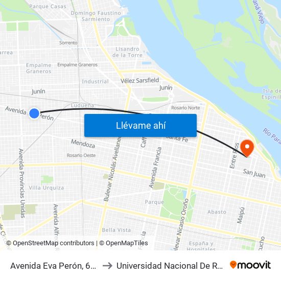 Avenida Eva Perón, 6301-6399 to Universidad Nacional De Rosario (Unr) map