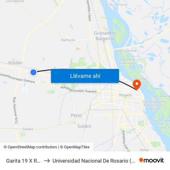 Garita 19 X Rn 9 to Universidad Nacional De Rosario (Unr) map