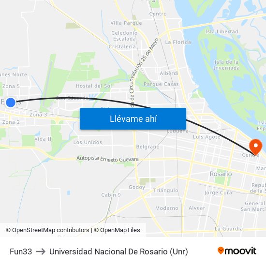 Fun33 to Universidad Nacional De Rosario (Unr) map