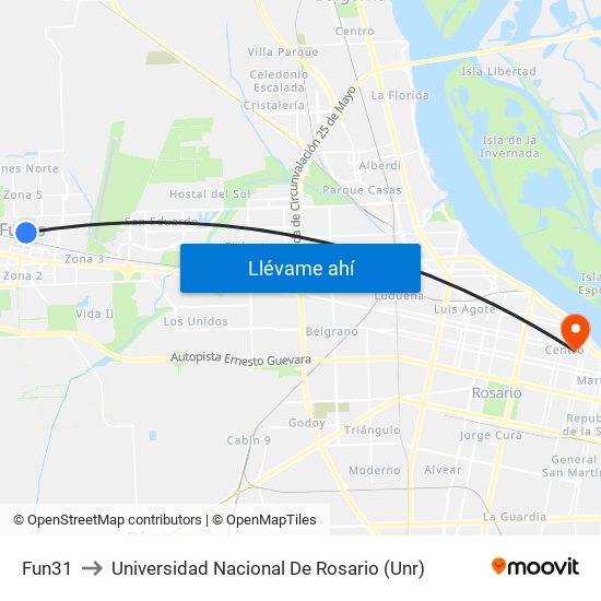 Fun31 to Universidad Nacional De Rosario (Unr) map