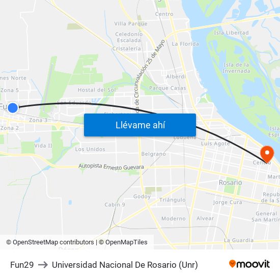 Fun29 to Universidad Nacional De Rosario (Unr) map